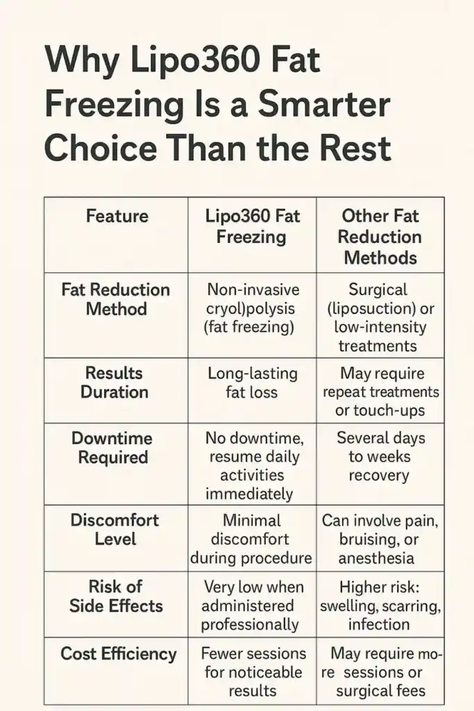 Is it possible to permanently freeze fat cells? 2 Table showing benefits of fat freezing to remove fat cells Bicester from Lipo 360