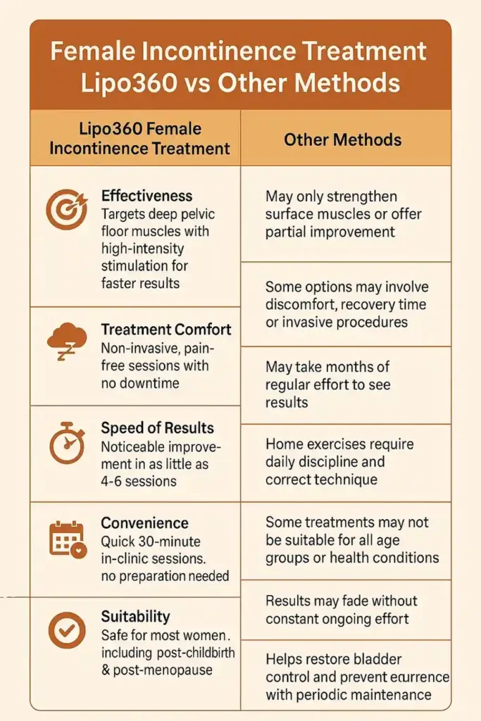 Comprehensive Guide To Female Incontinence Treatment Options 1 Table showing benefits of incontinence treatment Bicester