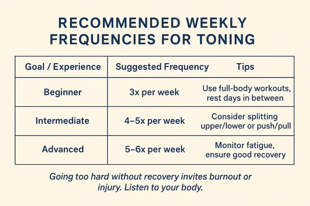 Achieving the Perfect Tone: How Often Should You Exercise for Results? 2 Graphic to show how often you should do exercise to help with toning Bicester